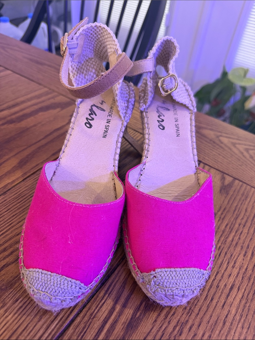 Bueno Pink Espadrille Wedge Sandals with Ankle Strap